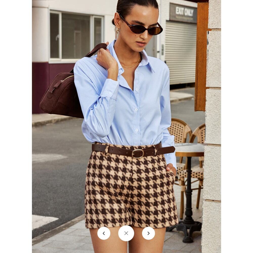 NWT Commense Houndstooth Belted High-Waist Shorts Sz XL